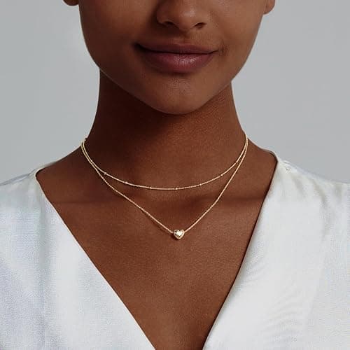 OGD Heart Necklace for Women, 14K Gold Plated Layered Tiny Puffy Heart Pendant Necklace Cute Chunky Heart Choker Necklace Simple Gold Necklace Jewelry for Women Trendy Gift thumbnail 3