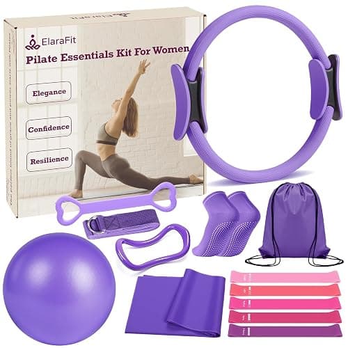 ElaraFit Home Pilates Kit for Women Pilates Equipment Ring and Ball Set Magic Circle Hoop with 5 Resistance Bands Compact Toning Fitness Essentials Starter Set Accessories - Image 1