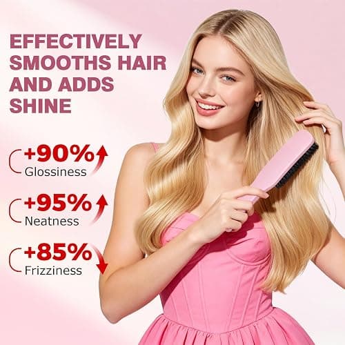 Boar Bristle Slick Back Hair Brush for Smooth Flyaways, Frizz, Sleek Ponytail, Buns and Edge Baby Hair, Teasing | Hair Comb, Edge Brush, Teasing Brush Styling Accessories for Kids, Women & Men (Pink) thumbnail 6
