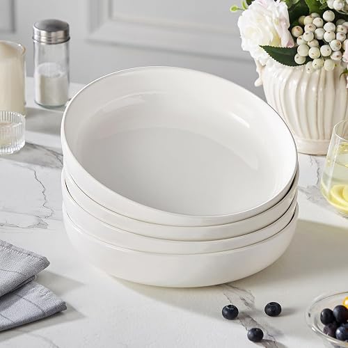 MALACASA 48 Oz Pasta Bowls Set of 4, 9 Inch Salad Bowls, White Ceramic Serving Bowls for Kitchen, Microwave & Dishwasher Safe, Series LUNA, White thumbnail 7