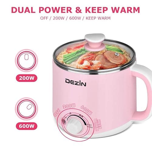 Dezin Hot Pot Electric, Rapid Noodles Cooker, Stainless Steel Electric Pot 1.6 Liter, Perfect for Ramen, Egg, Pasta, Dumpling, Soup, Porridge, Oatmeal with Temperature Control and Keep Warm Function thumbnail 5