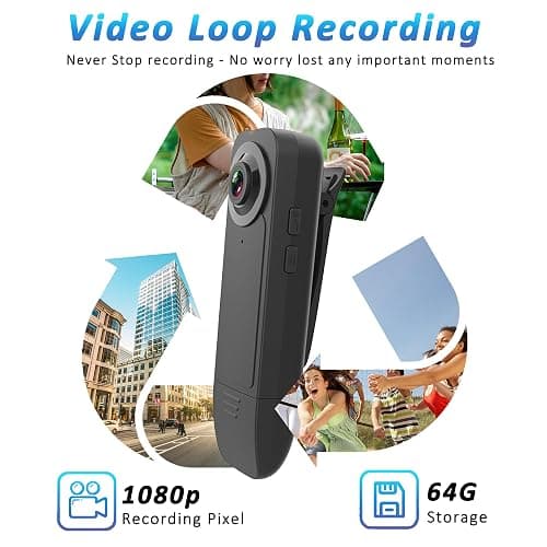 Mini Body Camera with Audio & Video Recording - Small POV Cam 1080P with 64G Card - Wearable Personal Portable Cameras Recorder DV - Night Version Camcorder for Security Work Records Guard Traveling thumbnail 3