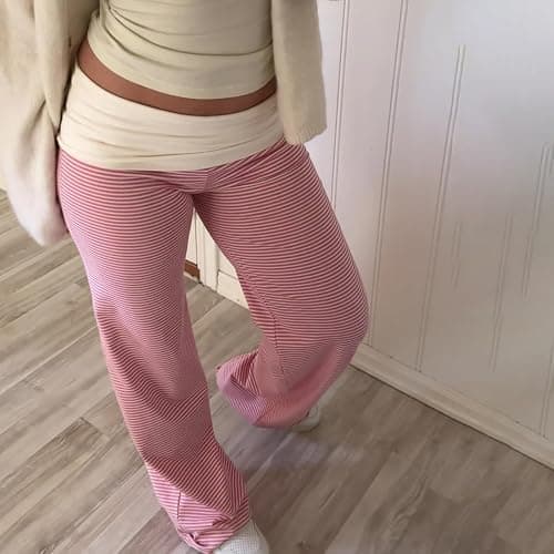 Keliholiyu Fold Over Leggings Women Y2K Foldover Wide Leg Low Waist Flare Sweatpants Lounge Yoga Pants Baggy Bell Bottom thumbnail 4