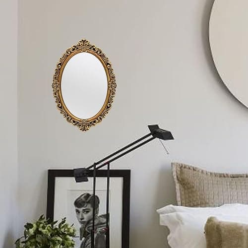 OIGUMR Oval Small Wall Mirror Mirror Vintage Hanging Mirrors for Bedroom Living-Room Dresser Decor (Gold, Frame Size：12 x 8.3 inch) thumbnail 2