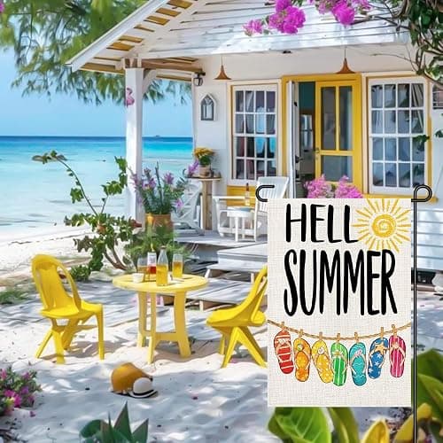 Hello Summer Beach Flip-flop Garden Flags for Outside 12x18 Inch Double Sided Burlap, Sunshine Welcome Sign Small Flag Farmhouse Holiday Yard Lawn Outdoor Decorations DF765 thumbnail 4