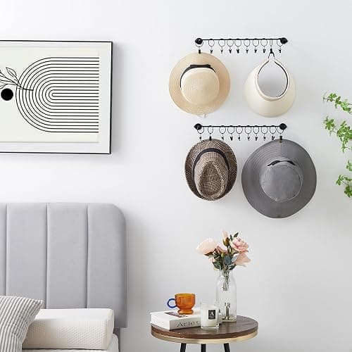 Viklluyr Hat Rack for Baseball Cap Hat Storage with 20 Hooks - Modern Metal Hat Organizer Wall Mounted Caps Hanger Set of 2 for Closet Door Bedroom Entryway Laundry thumbnail 7