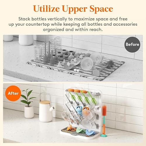 Lifewit Baby Bottle Drying Rack, Standing Holder with 15 Hooks, Detachable Brackets, Space Saving Countertop Organiser for Feeding Nipples, Teats, Soothers, Sealing Discs Storage, Newborn Essentials thumbnail 8