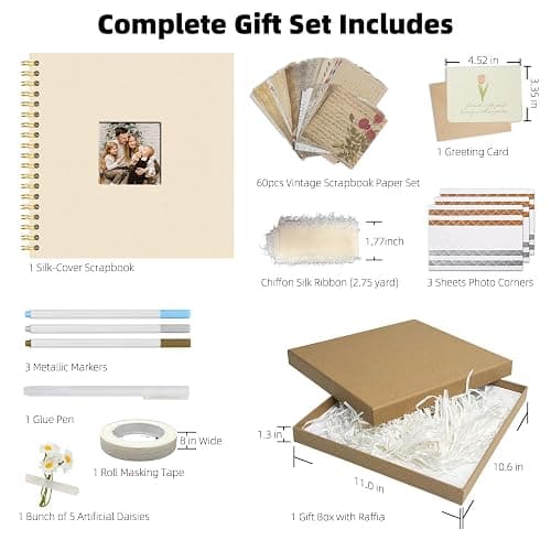 Vienrose 8 x 8 Inch Scrapbook Album Gift Set, Linen Hardcover Photo Book with 40 White Pages, DIY Memory Book Kit with Accessories for Wedding, Baby Shower, Travel, Christmas (Beige, 20 Sheets) thumbnail 5