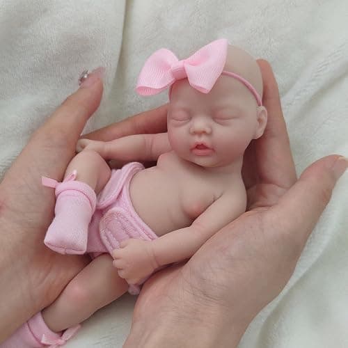 Mire & Mire Reborn Baby Dolls 7 Inch Girl Silicone Mini Doll Realistic Newborn Baby Dolls Silicone Full Body Stress Relief Hand Made thumbnail 3