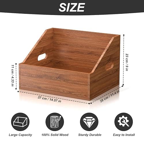 Vecxoty Wood Vinyl Record Storage, Retro & Durable Vinyl Crate and Record Holder, Album Storage Record Case Box for 60+ Records, Perfect Record Organizer for Home Decor and Collection Display(Brown) thumbnail 3