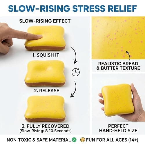 Slow Rising Squishy Butter Bread Squishy, Sensory Fidget Toys for Adults & Teens ADHD Anxiety Relief, Realistic Bread Squishies with Butter Scent, Fun Party Favors & Stocking Stuffers Gift (Yellow) thumbnail 3