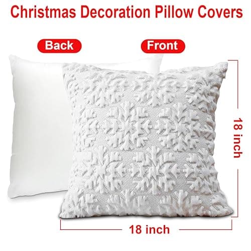 Christmas Pillow Covers 18'' x 18'' Set of 2, Soft Faux Rabbit Fur 3D Embroidery Snowflakes Throw Pillow Covers for Holiday Christmas Decor Sofa, Couch, Party, Invisible Zipper, Skin-Friendly thumbnail 2