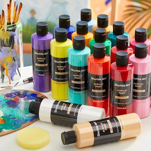 Shuttle Art 18 Colors Acrylic Paint Bottle Set (250ml/8.45oz), Rich Pigmented Bulk Painting Supplies for Artists, Beginners and Kids on Rocks Crafts Canvas Wood Ceramic thumbnail 8