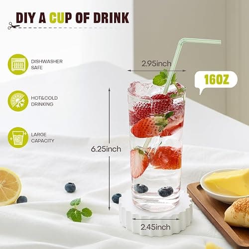 OUWO Highball Glasses Set of 12, 16oz Tall Drinking Glasses, Water Glass for Kitchen, Tom Collins Glasses, Mojito Glass Cups, Cocktail Glasses for Bar Glassware thumbnail 3