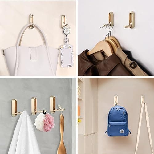 Dntorx Folding Coat Hooks, 2 Pcs Foldable Gold Wall Hooks Heavy Duty Foldable Hook Bathroom Towel Hooks Robe Hooks Wall Mounted for Hanging Coat Towels Clothes Hat Bags Keys thumbnail 7