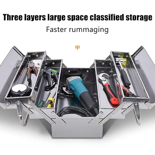 Metal Tool Box, Portable Folding Stainless Steel Storage Box 3 Layer 5 Tray Multi Function Tool Organizer Heavy Duty Rust Resistant Scratch Resistant Finish Cantilever Toolbox (420) thumbnail 7