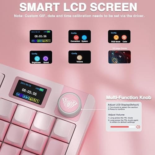 AULA S98 Pro Wireless Mechanical Keyboard with Screen & Knob,2.4GHz/USB-C/BT5.0 Hot Swappable Pink Creamy Keyboard,Pre-lubed Linear Switches,Side Printed PBT Keycaps,RGB Backlit Gaming Keyboards thumbnail 3