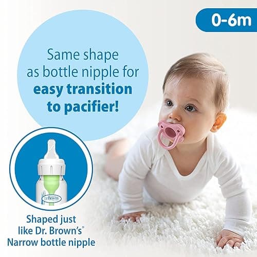 Dr. Brown’s Anti-Colic Options+ Baby Bottles, Narrow, Pink Floral Designs, 8oz, 4 Pack and HappyPaci 100% Silicone Pacifier 0-6m, BPA Free, White, Pink, Light Pink 3-Pack thumbnail 4