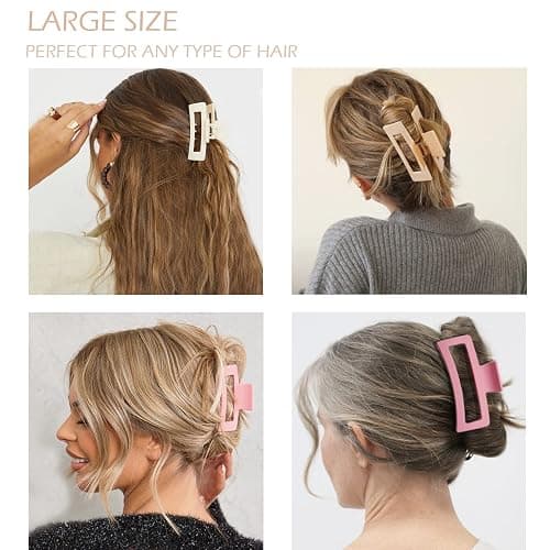 Large Hair Claw Clips 12 Pack, Flower Hair Clips for Thin Hair, Big Square Matte Strong hold for Thick Hair, 3 Styles Hair Clips for Women Thick Hair Pink Colors thumbnail 4