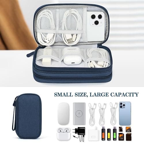 FYY Electronic Organizer, Travel Cable Organizer Bag Pouch Accessories Carry Case Portable Waterproof Double Layers All-in-One Storage for Cable, Cord, Charger, Phone, Earphone Navy thumbnail 6