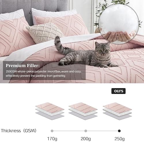 FROHAUL Boho Queen Comforter Set,Blush Pink Rhombus Tufted Queen Size Comforter Set with Corner Loops,3 Pieces Embroidery Shabby Chic Bedding Comforter Sets for All Seasons(Blush Pink,Queen) thumbnail 7