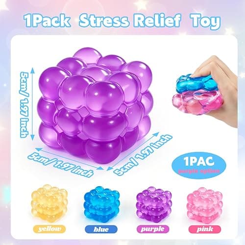 Ice Cube Squishy Fidget Toy Squishy Cube,Slow Rising Squeeze Cubes Fidget Toy, Sensory Stress Relief Toy for Focus and Relax Hand Muscles, Soft Handheld Squeeze Cube for Desk Fidget (Purple thumbnail 2