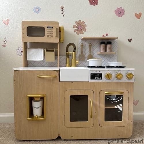 Teamson Kids Little Chef Cyprus Play Kitchen Set for Toddlers with 14 Accessories, Wooden Toy Cooking Playset for Kids Ages 1-8, Montessori Cooking Station, Light Oak/White Pretend Kitchen thumbnail 7