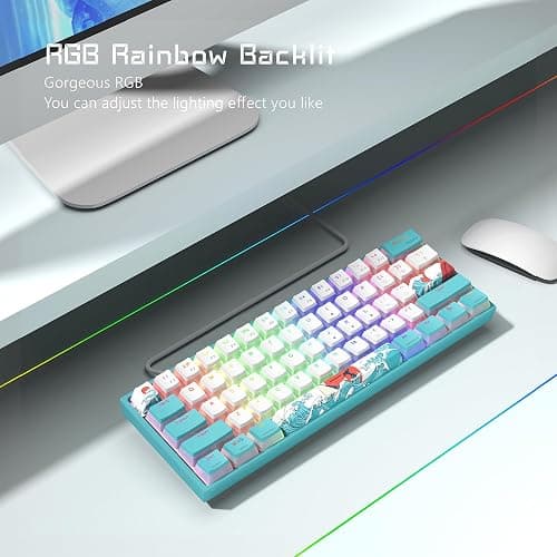Womier 60% Percent Keyboard,WK61 V2 Mechanical RGB Wired Gaming Keyboard,Hot-Swappable Creamy Key Board with PBT Keycaps,Linear Red Switch for Windows/MAC (Blue) thumbnail 7