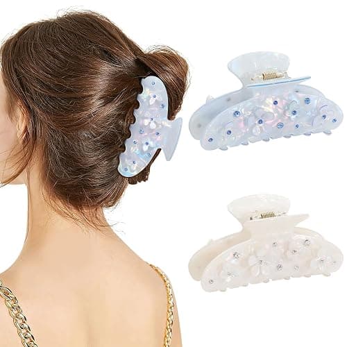 HAIMEIKANG 2Pcs Acrylic Flower Hair Claw Clips - Large for Women, Strong Hold Cute Non-slip Stylish Accessories for Thick Thin Hair thumbnail 4