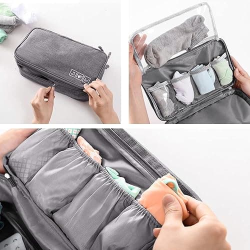 Unaone Travel Underwear Organizer - Portable Bra Travel Packing Storage Bag Large Compartment Underwear and Sock Organizer Bag, Grey thumbnail 4
