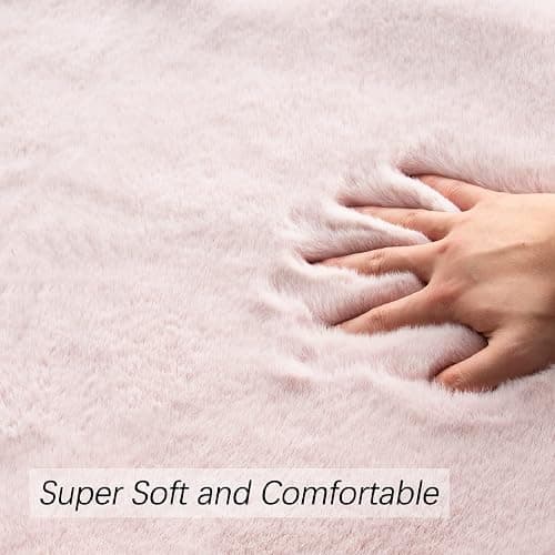 ORINOVA Pink Fuzzy Washable Furry Area Rugs for Living Room Faux Rabbit Fur Nursery Rug for Bedroom 2x4 Runner Rug thumbnail 5