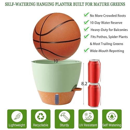 Fielda 10 Inch Hanging Planters for Indoor Plants, 2 Pack Self Watering Hanging Baskets Flower Pots with Drainage Hole, Visual Reservoir & 2 Kinds of Plant Hanger for Outdoor Garden Home Decor thumbnail 7