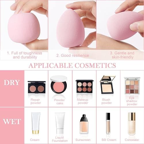 AUAUY 4 PCS Make up Schwamm Set, Foundation Blending Beauty Sponge, Beauty Makeup Schwämme Blender für Flüssigkeit Foundation Puder Sonnenschutz und Creme mit 1 Schwammhalter, 1 Puderquaste thumbnail 4