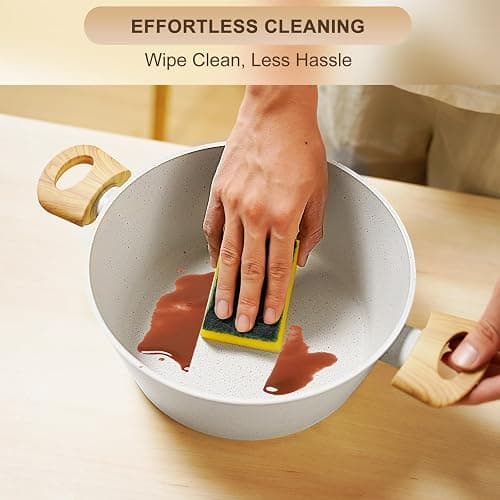 EWFEN 25 Pcs Pots and Pans Set, Nonstick Ceramic Cookware Sets, Healthy Non-Toxic, Large Capacity, Induction Compatible, Cooking Set with Frying Pans & Saucepans, PFAS/PTFE/PFOA Free, Cream White thumbnail 8