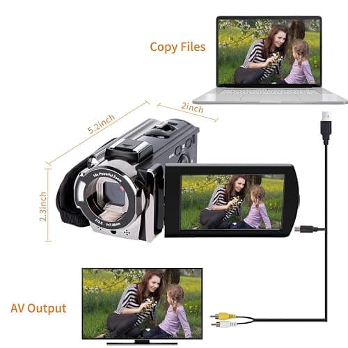 kicteck Video Camera Camcorder Digital Camera Recorder Full HD 1080P 15FPS 24MP 3.0 Inch 270 Degree Rotation LCD 16X Zoom Camcorder with 2 Batteries(604s) thumbnail 4