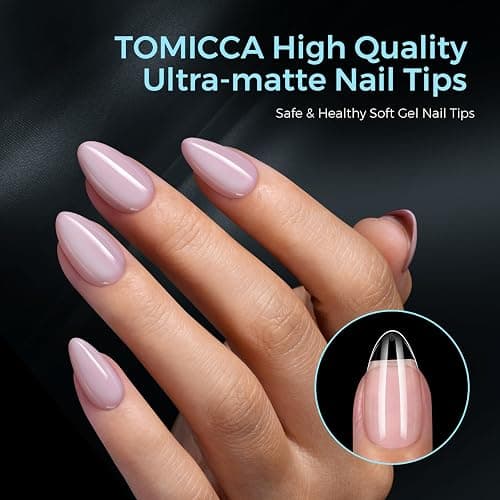 TOMICCA Kurze Mandel Full Cover Nail Tips 510 Stück 15 Größen | Ultra-Matte Soft Nageltips für Gelnägel, Acrylic Nagelspitzen für Nagelverlängerung, Nail Art DIY Nagelstudio zu Hause thumbnail 5