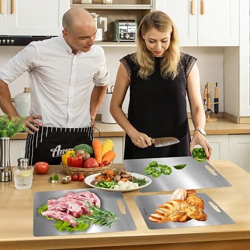 Titanium Cutting Board Set of 3,100% Pure Titanium Cutting Boards for Kitchen, 2025 New Double Sided Food-Grade Chopping Board for Cutting Meat Vegetable Fruit thumbnail 2