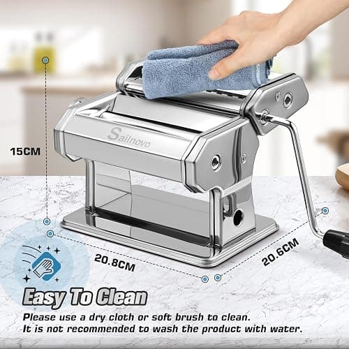 Sailnovo Pasta Maker Machine, 180 Roller Pasta Maker, 9 Adjustable Thickness Settings 2-in-1 Noodles Maker with Rollers and Cutter, Perfect for Spaghetti, Fettuccini, Lasagna or Dumpling Skin Silver thumbnail 2