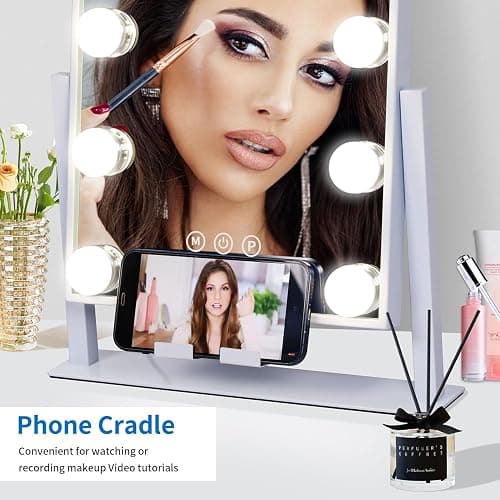 KOTTOVA Makeup Mirror with Lights - Modern Vanity Mirror, 14x12 Lighted-up Mirror with 3 Color Dimmable Lighting & Mount, Touch Sensor, with Detachable 10X Spot Mirror, Sleek Metal Frame – White thumbnail 6
