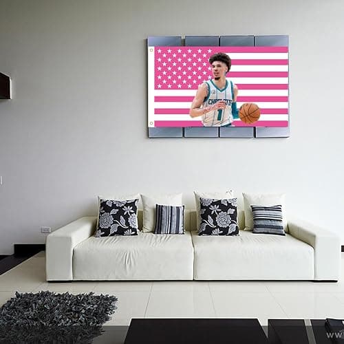 MAGJIUKE Lamelo American Flag Wall Tapestry,Pink Ball Wall Hanging Decor for Bedroom,3x5 Ft with Brass Grommets for College Dorm Room Bedroom Outdoor Parties Decor thumbnail 5