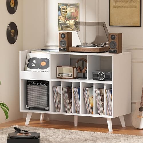 LELELINKY Large Record Player Stand, 48''Turntable Stand with Storage, Vinyl Record Holder with Display Area, Record Player Table Holds Up to 450 Albums, Record Stand for Music Room Living Room thumbnail 7