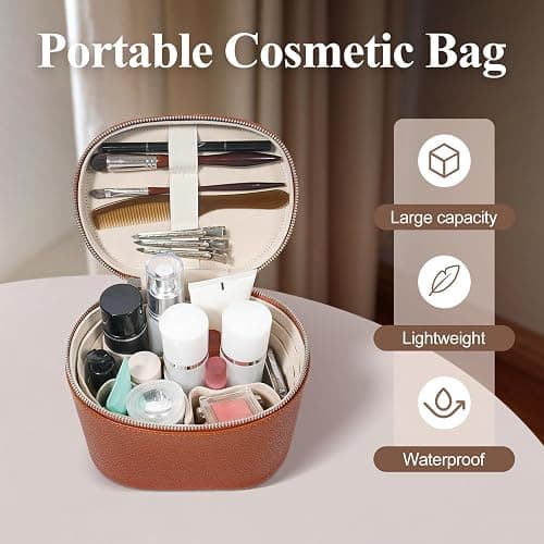 honitty Makeup Bag, Travel Make up Case with Compartments and Handle, Portable Cosmetic Organizer Bags,Toiletry Bag for Women thumbnail 4