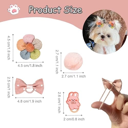 FGISAR 20 Pcs Small Dog Hair Bows with Rubber Bands Handmade Puppy Hair Bows Cute Grooming Flower Ball Bowknot Top Knot Dog Hair Accessories Hair Ties for Yorkie Maltese Pet (Pink) ﻿ thumbnail 2