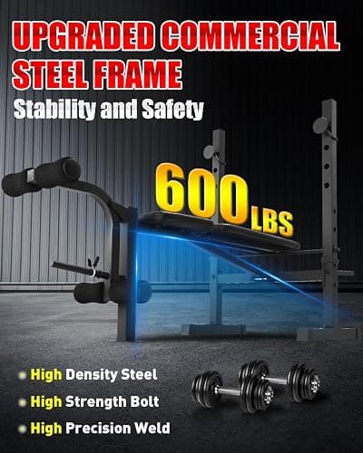 OPPSDECOR Standard Weight Bench Set with Squat Rack, 600LBS Adjustable Bench Press Set with Leg Extension and Leg Curl, Foldable Flat Incline Decline Workout Bench for Home Gym Full Body Training thumbnail 2