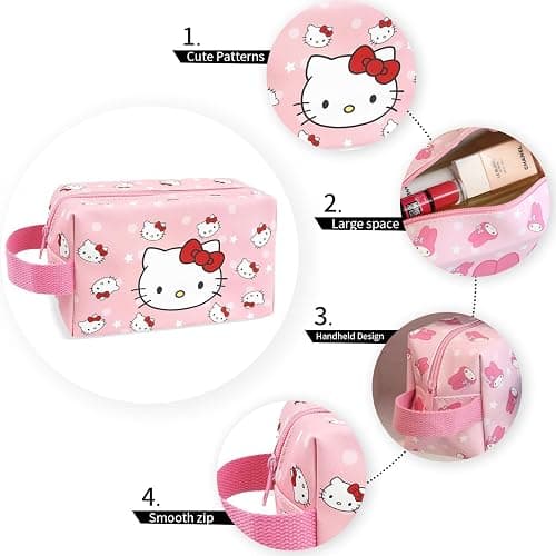 Toiletry Bag & Spa Headband, Cute PU Leather Ttravel Makeup Bag, Soft Makeup Headband for Washing Face, Gifts for Women Girls - A thumbnail 4