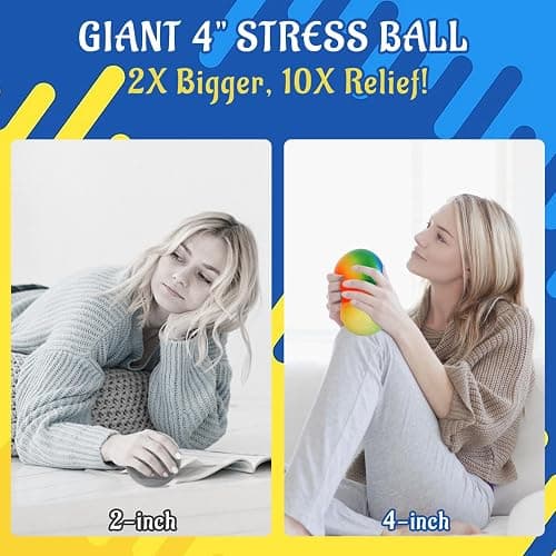 Giant 4-Inch Rainbow Stress Ball -Jumbo Big Squeeze Relief! Fills Your Entire Palm, 2X Larger Than Standard, Ultra-Soft Ball for Deep Stress Relief thumbnail 8