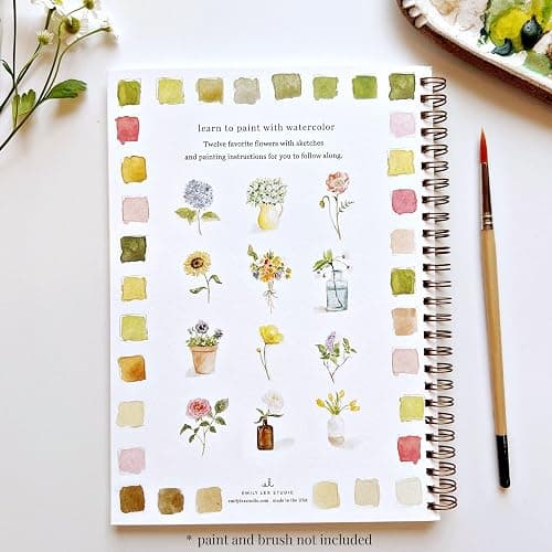 Flowers Watercolor Workbook by Emily Lex Studio, 12 Beginner Friendly Sketched Illustrations, Lay Flat Spiral Pages, 6.5 x 9 inch, 120lb Watercolor Paper thumbnail 2