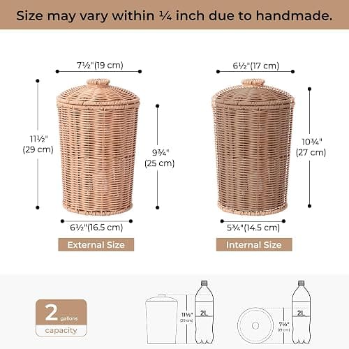 GRANNY SAYS Wicker Small Bathroom Trash Can with Lid, 2 Gallon Cute Decorative Waste Basket for Bedroom and Dorm, Office Garbage Cans for Under Desk, Mini Round Trash Bin for Decor, Nude Color thumbnail 3