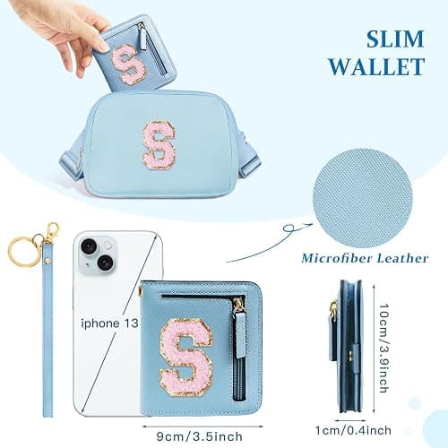 COSHAYSOO Top Popular Valentines Birthday Party Favor Gifts RFID Wallet for Girls Weekend Sleepover Winter Vacation Travel Girls Trip Gifts Blue Small Mini Wallet Preppy Chenille Letter S thumbnail 6