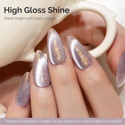 MelodySusie Starry Cat Eye Gel Nail Polish, 0.5 Fl Oz Light Pink Glitter Holographic Magnetic Nail Polish with Magnet, UV Nail Polish for Nail Art Manicure Salon DIY at Home G1703 thumbnail 4